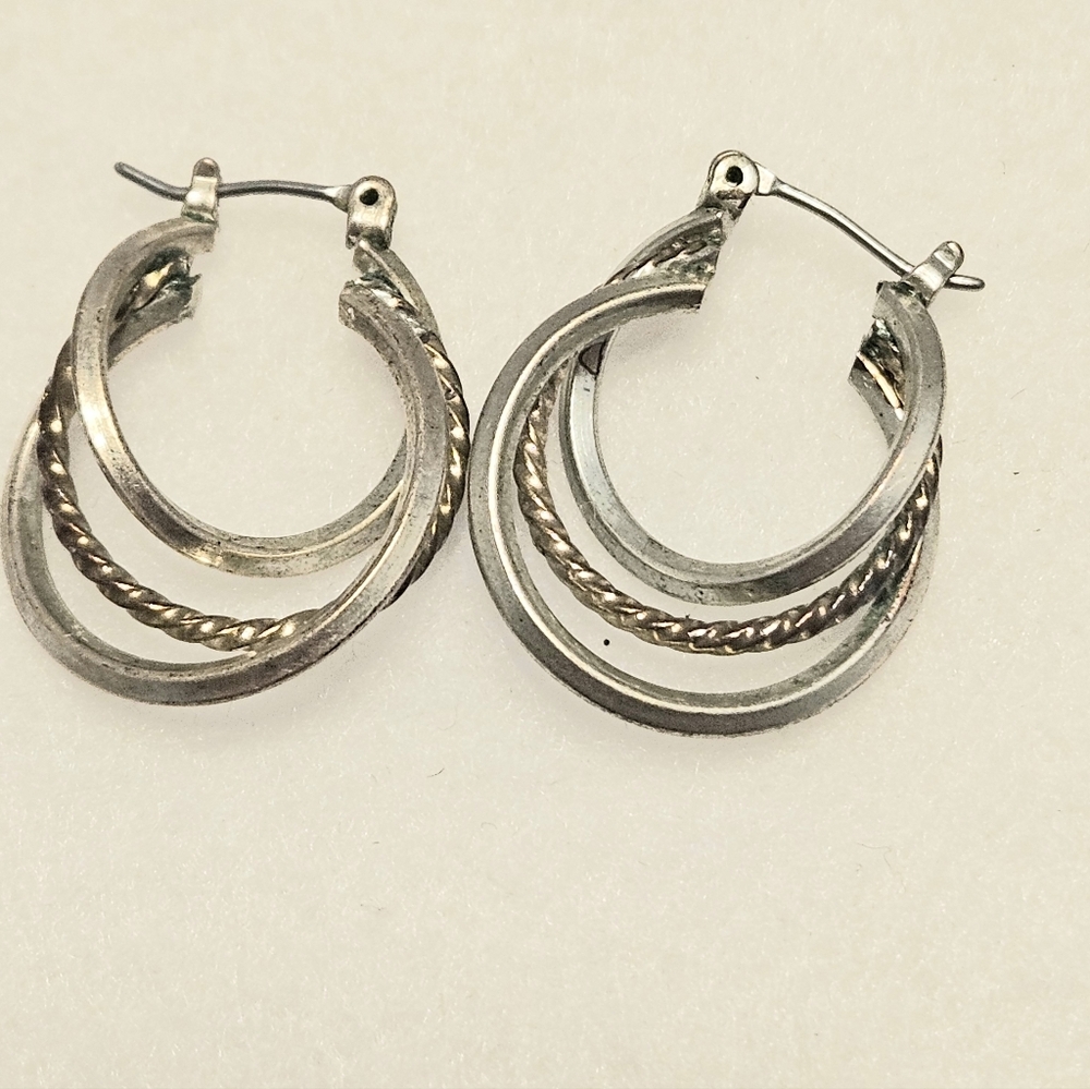 Silver-Tone Triple Twisted Hoop Pierced Earrings
